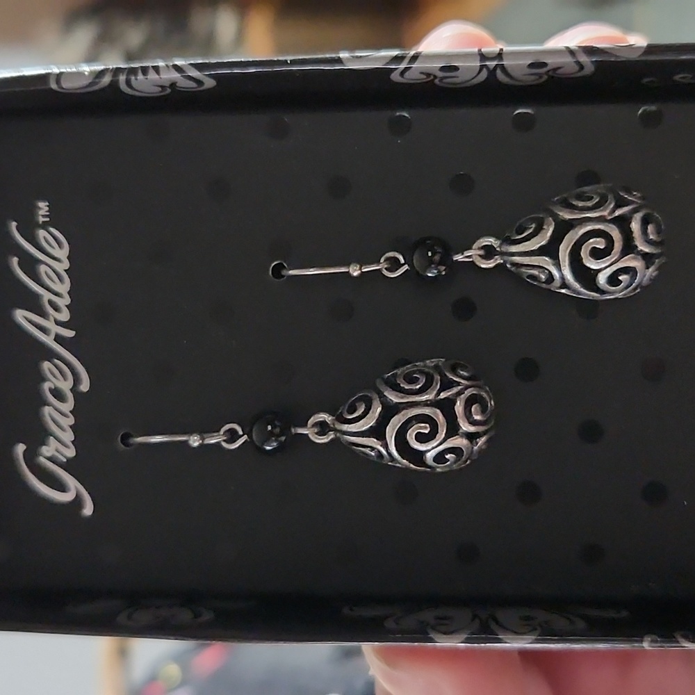 GRACE ADELE Tendril Silver Tone Drop Earrings